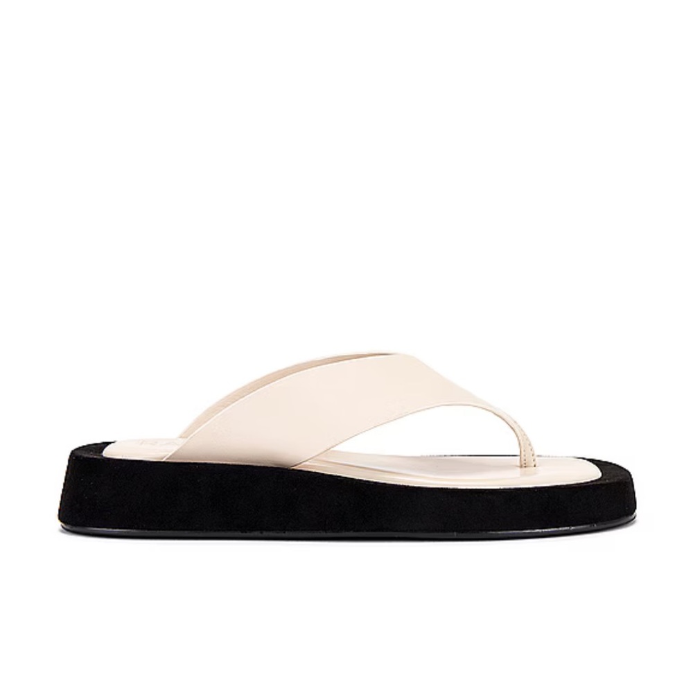 RAYE Platform Thong Sandals Cream Black Leather Minimalist Slide Sandals